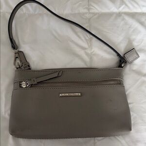 Dana Buchman Gray Leather Wristlet with Silver Hardware